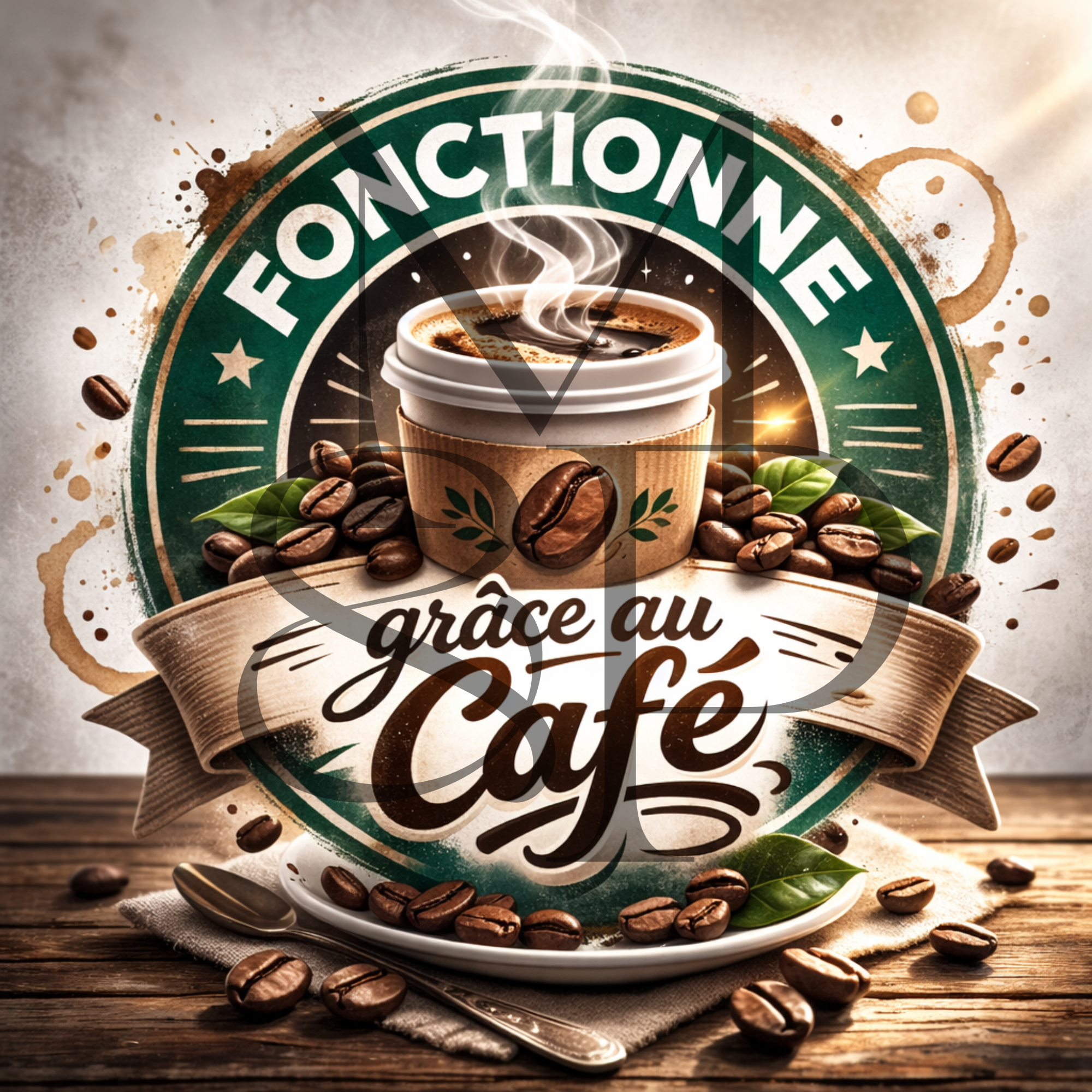"Fonctionne grâce au café" - Les P'tits illustrés carrés