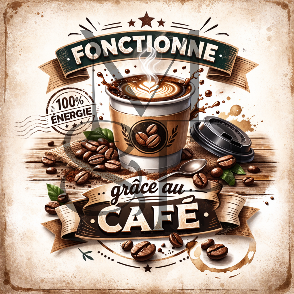 "Fonctionne grâce au café" - Les P'tits illustrés carrés