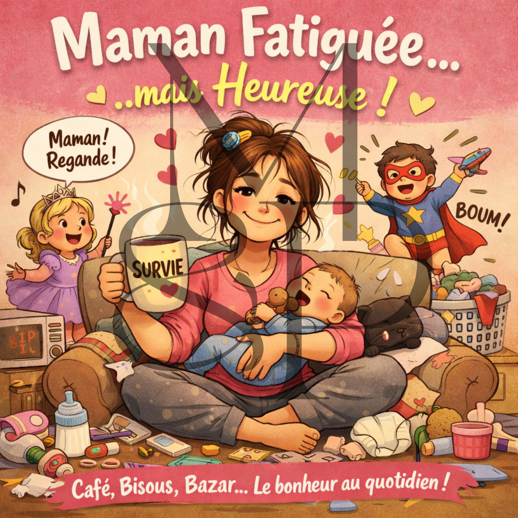"Maman fatiguée mais heureuse" - Les P'tits illustrés carrés