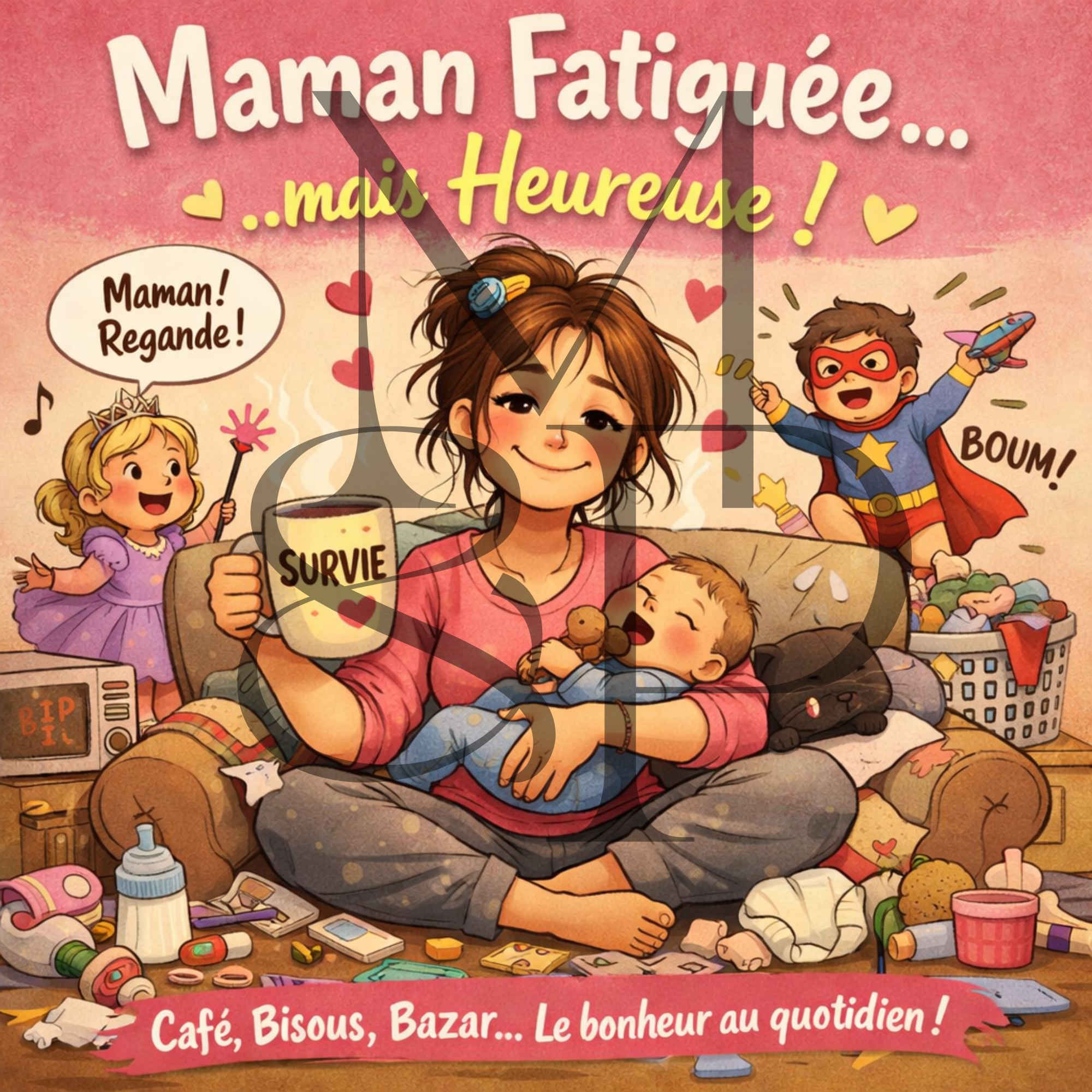 "Maman fatiguée mais heureuse" - Les P'tits illustrés carrés