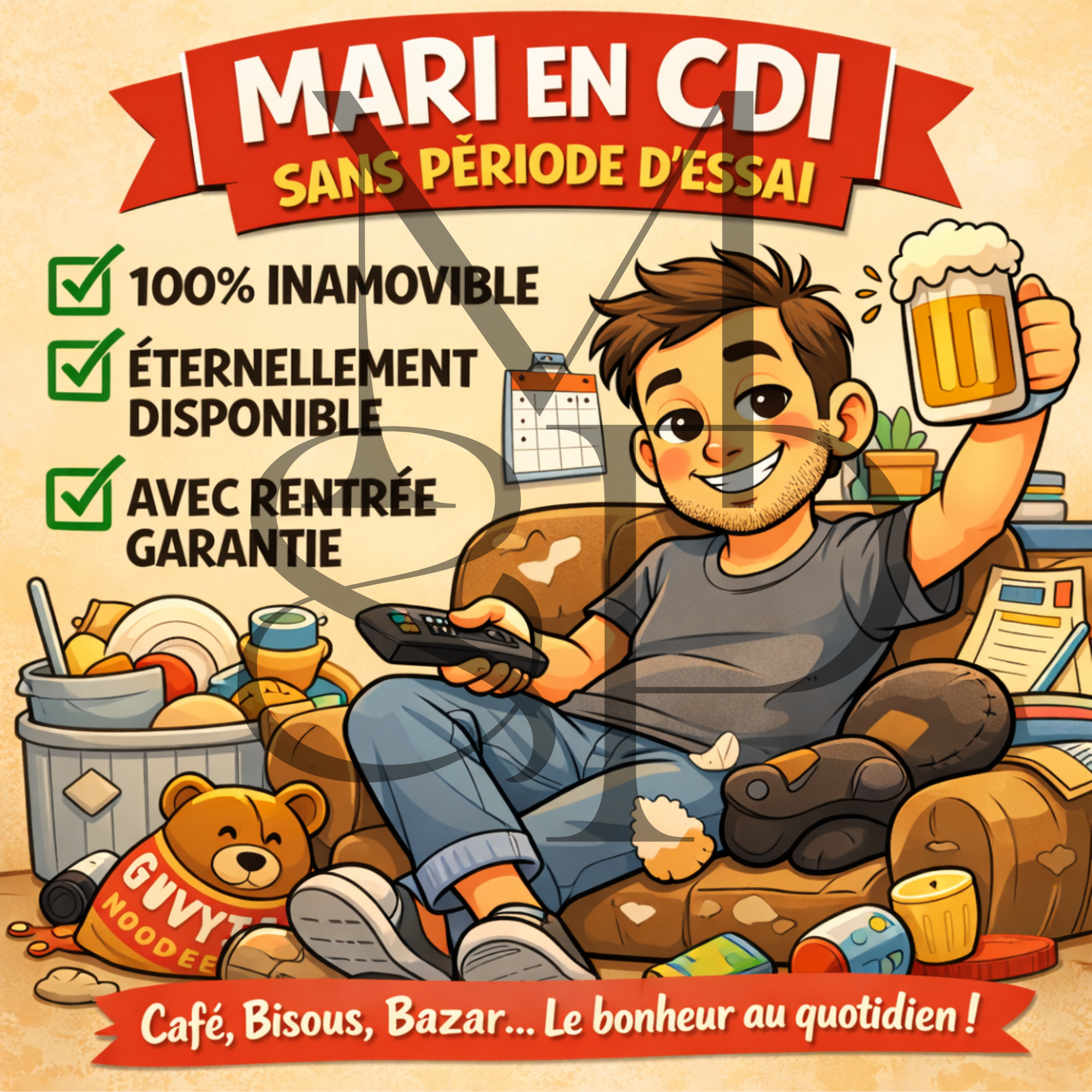 "Mari en CDI sans période d'essai" - Les P'tits illustrés carrés