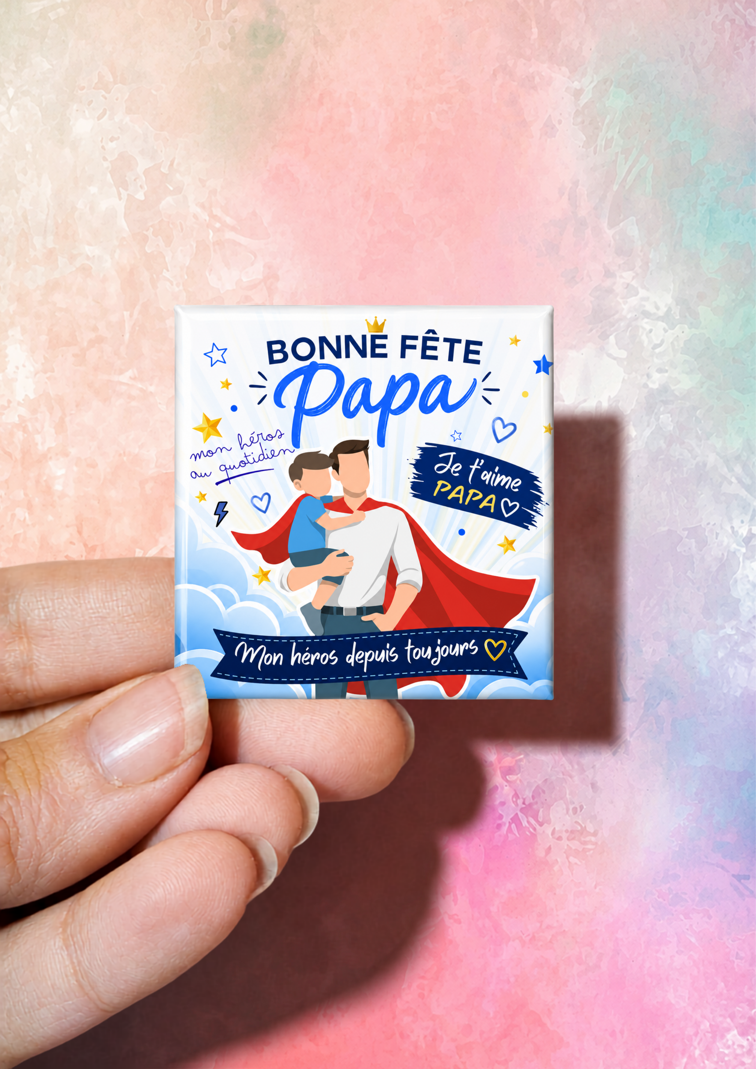 Magnet carré illustré "Mon héros depuis toujours"
