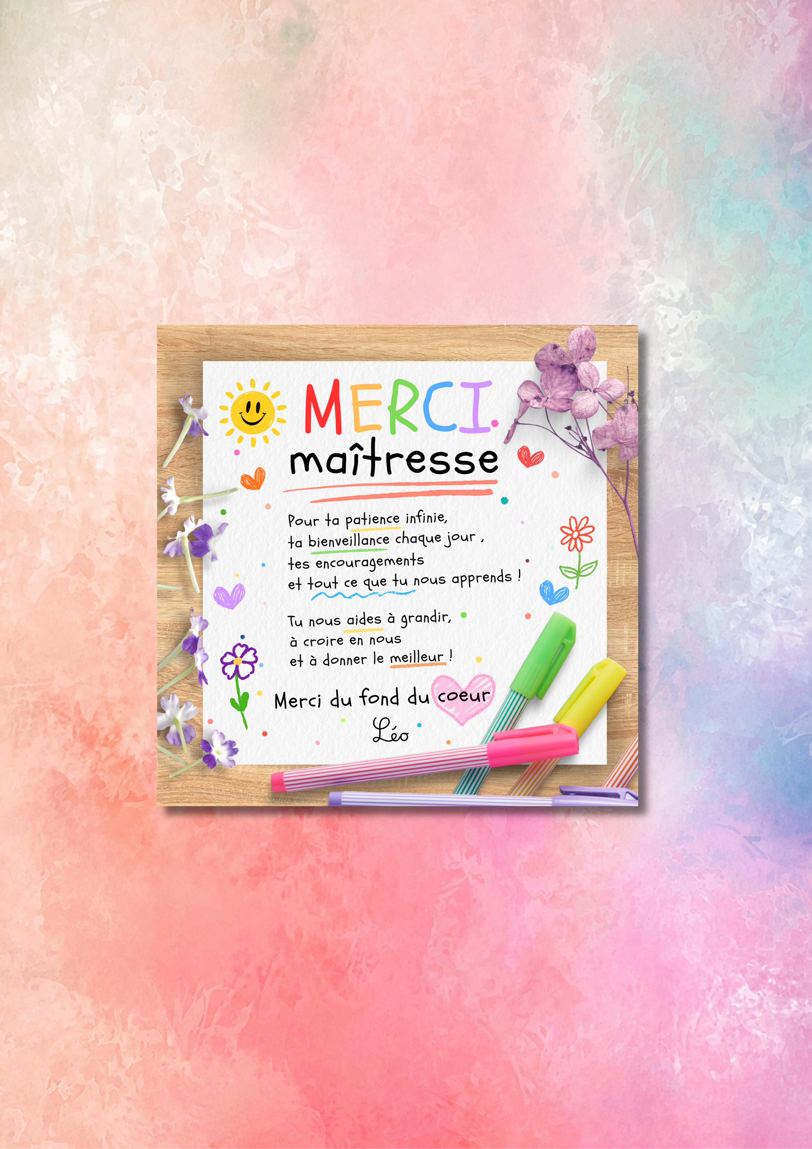 Magnet carré plat "Merci"