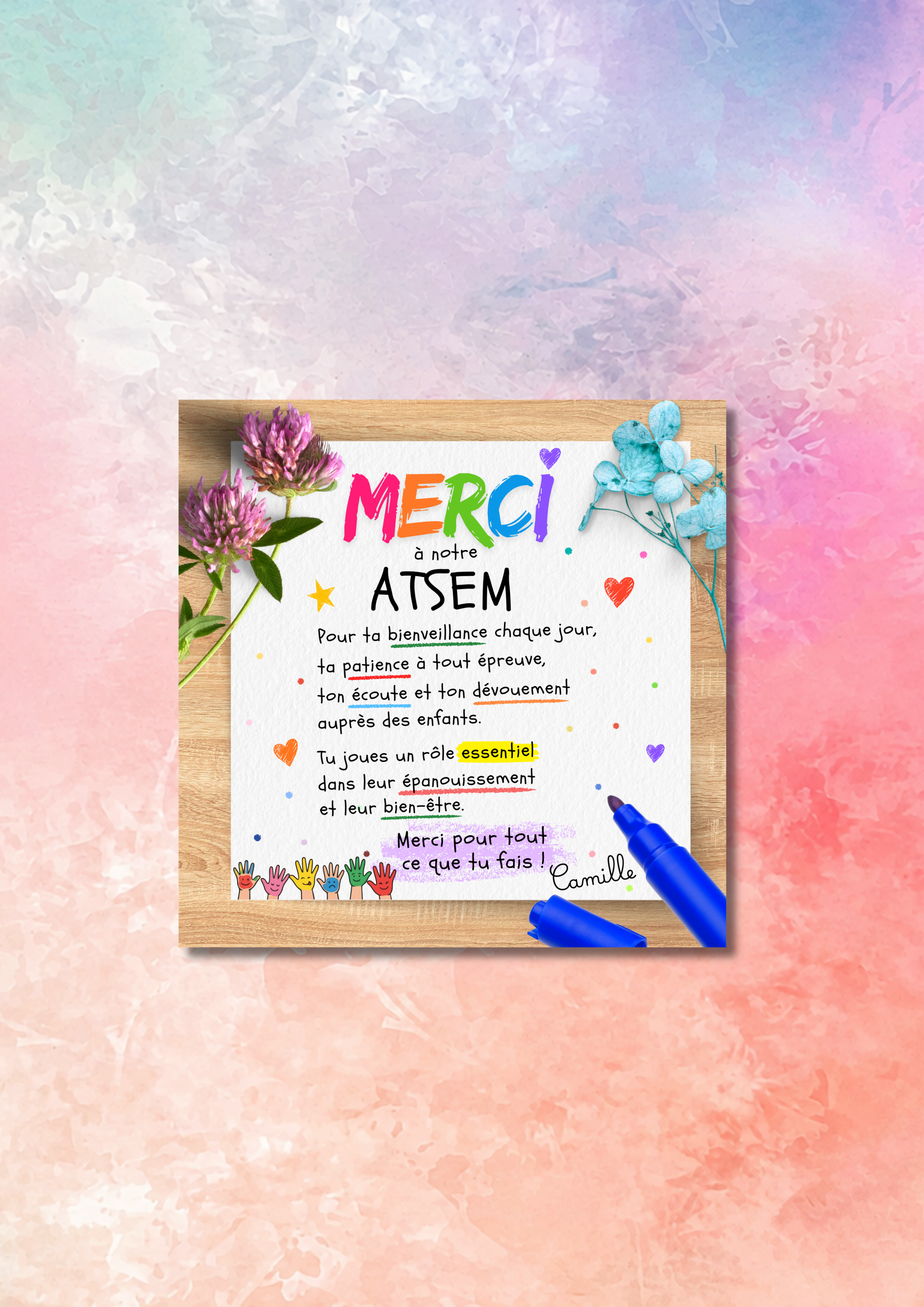 Magnet carré plat "Merci"
