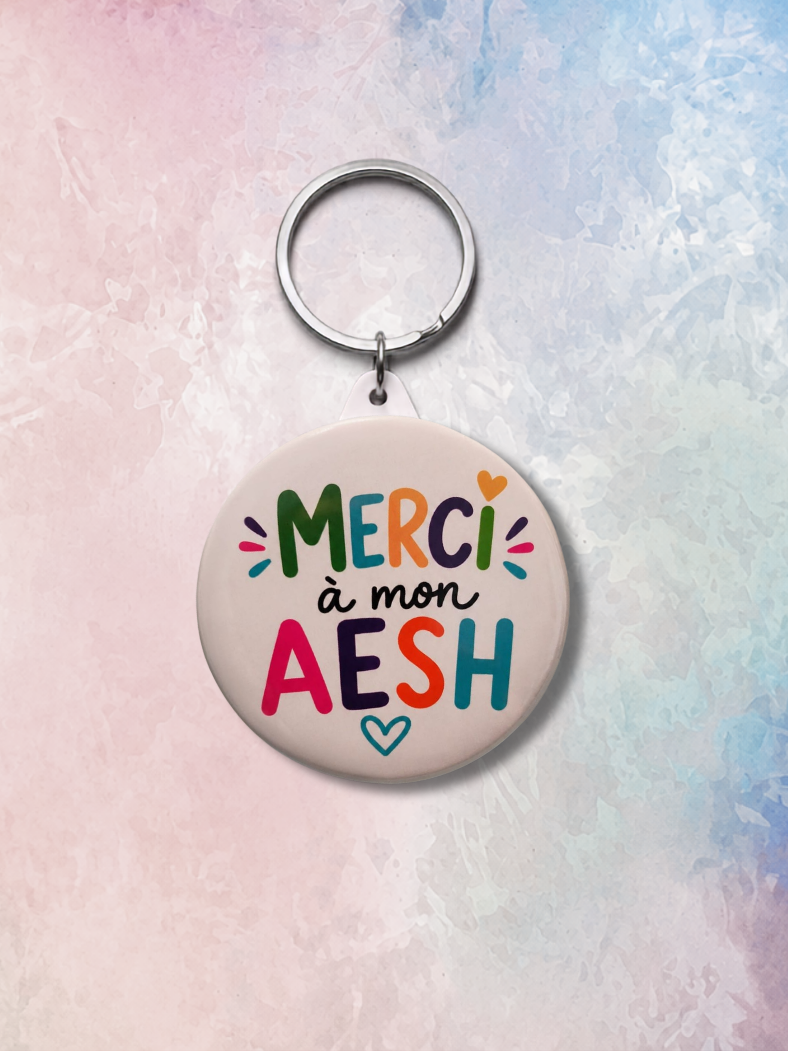 Porte-clé miroir illustré "Merci"