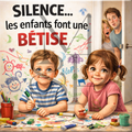 "Silence ... les enfants font une bêtise" - Les P'tits illustrés carrés