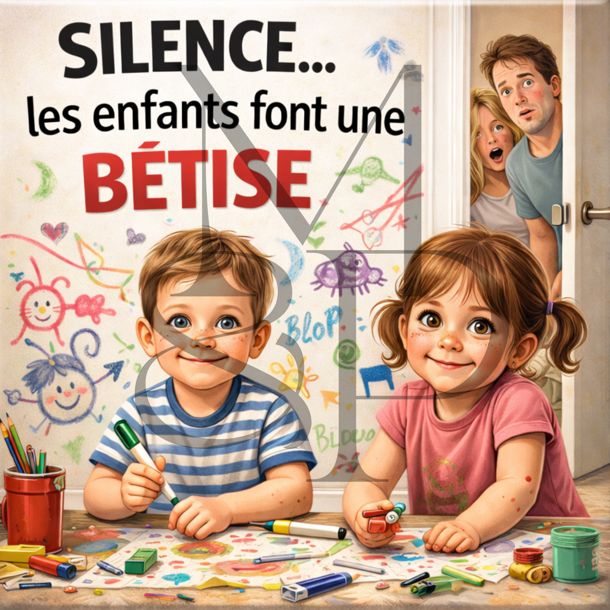 "Silence ... les enfants font une bêtise" - Les P'tits illustrés carrés